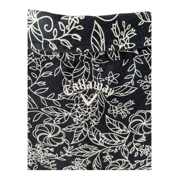 Callaway Men’s 3L Black Quick-Dry Golf Shirt Floral Print Cotton Blend - Picture 4 of 8